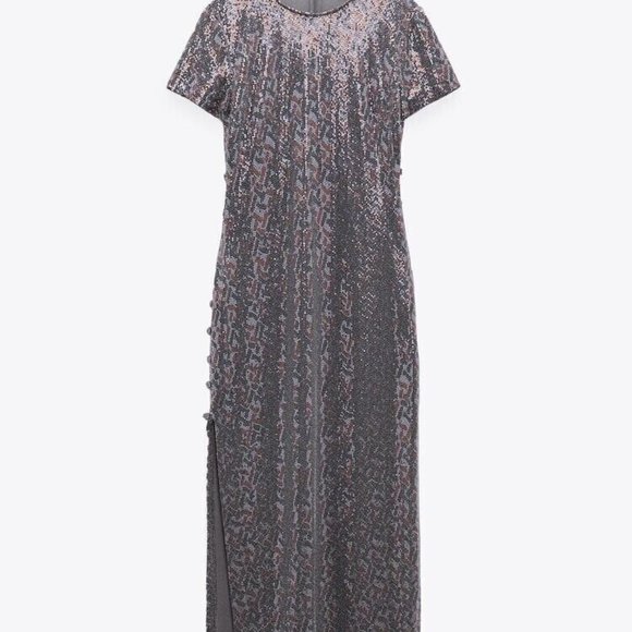 BNWT ZARA CUT OUT SEQUIN DRESS WITH SIDE SLIT GRAY - REF. 9230/031 - Picture 3 of 7
